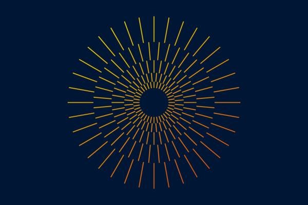 Circle of yellow-orange lines on a blue background