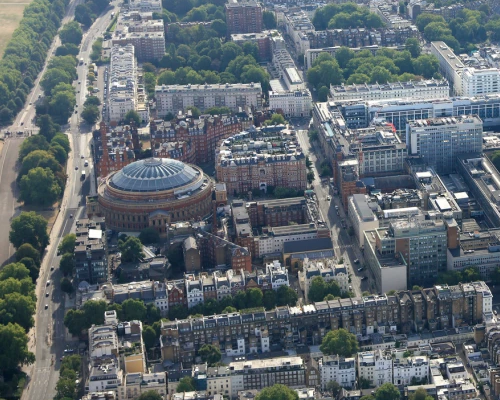 Aerial shot of Imperial's South Kensington Campus and Royal Albert Hall